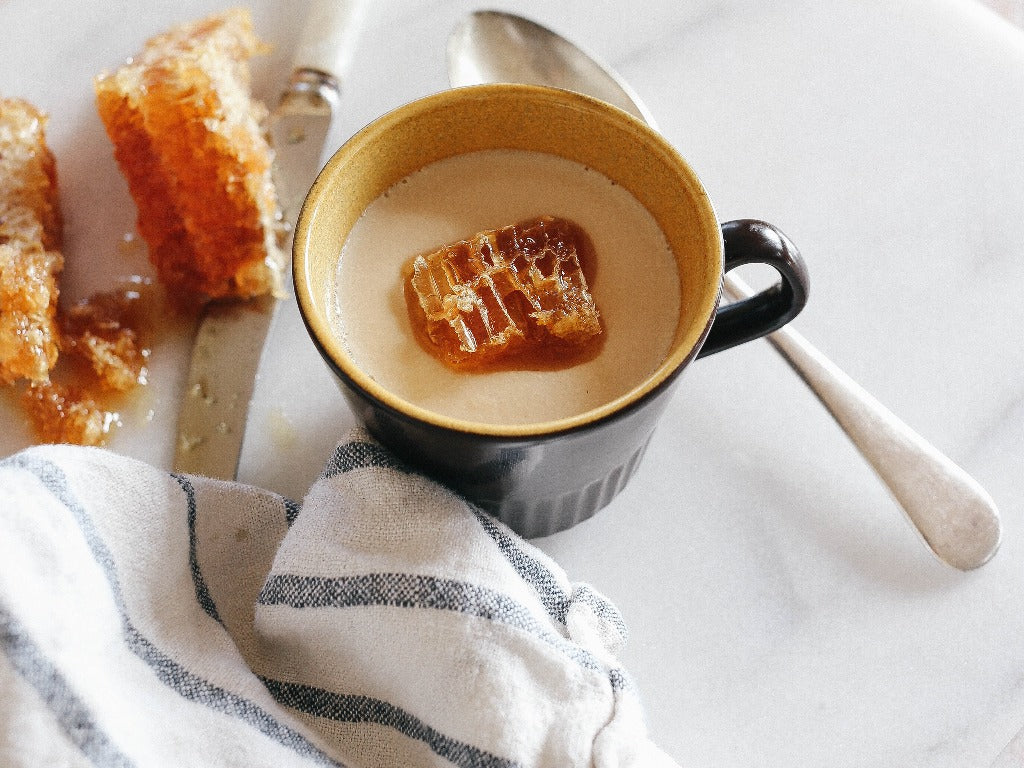 Coffee Panna Cotta with fresh honeycomb - by Eleanor Ozich